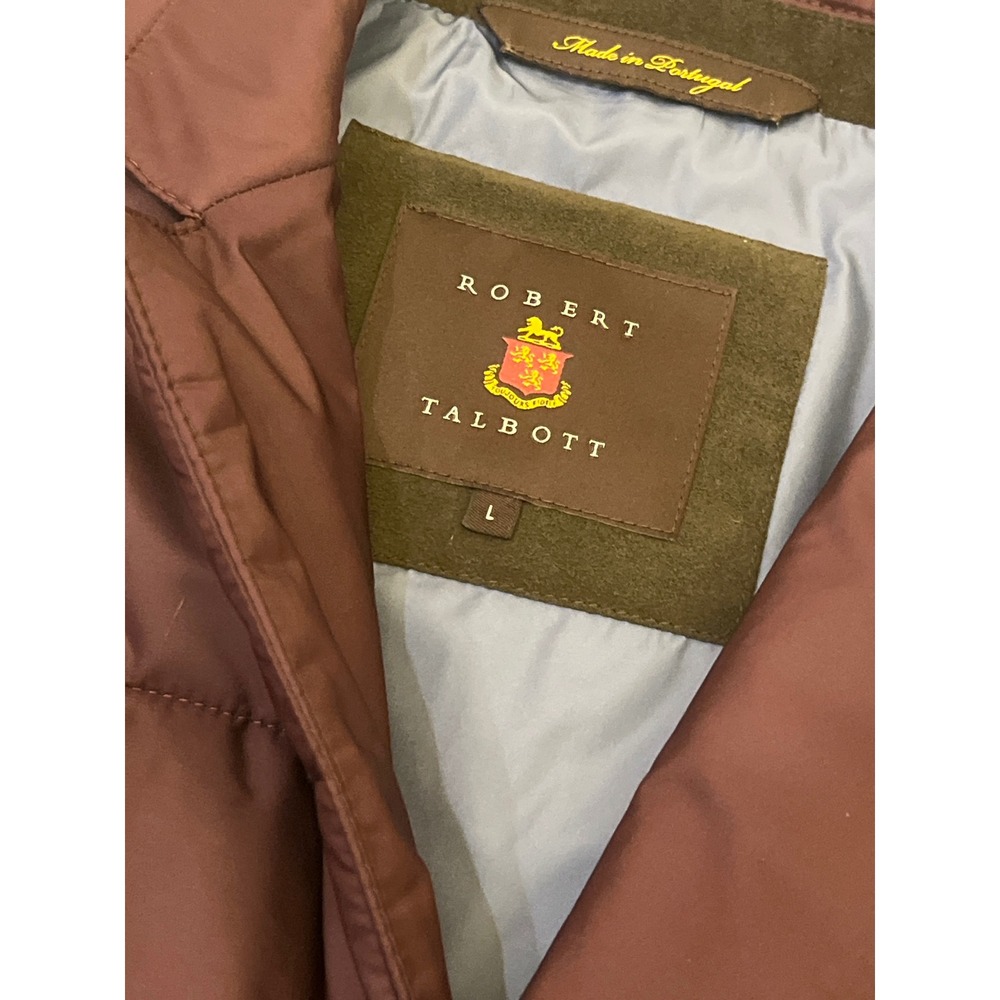 Robert Talbott Mens Quilted Vest Burgundy Size Large Puffer Collar‎ Button Front